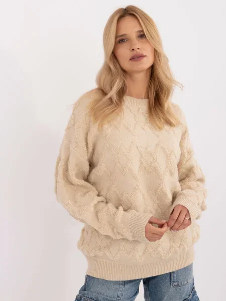 Pulover Fashionhunters cu mâneci lungi lung bej