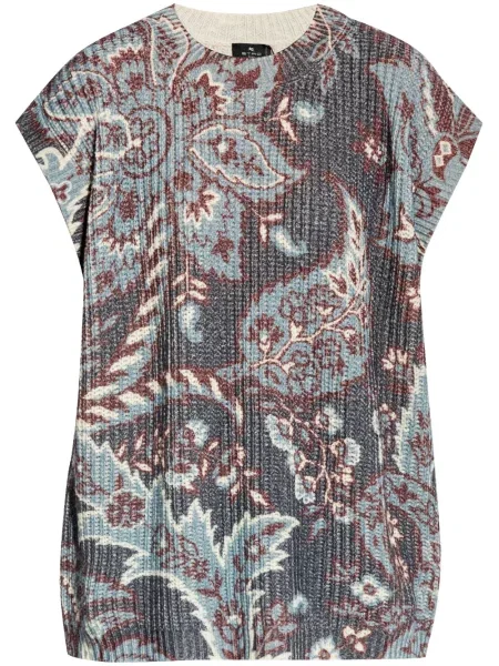 Top Etro de lână cu imagine cu model paisley gri
