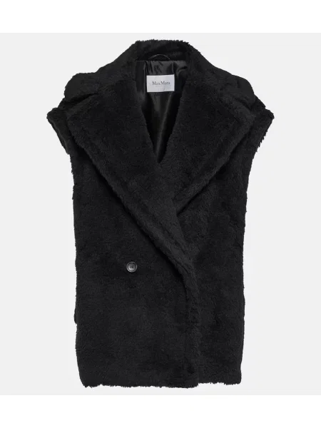 Vuneni krzneni kaput Max Mara visoki struk crvena