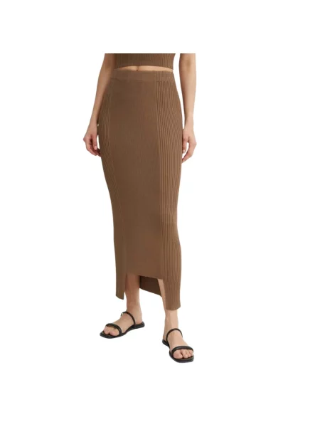Lniana spódnica midi By Malene Birger brązowa