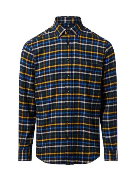 Andrew James koszula flanelowa Mężczyźni Regular Fit niebieski|żółty w kratkę S niebieska