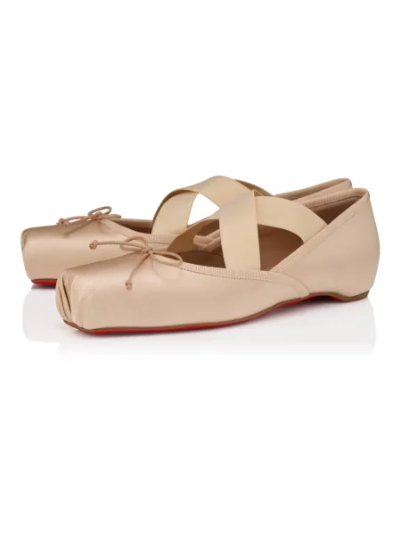 Balerinki Christian Louboutin skórzane beżowe