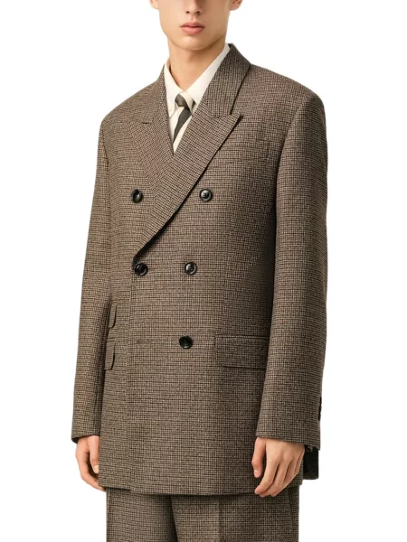 Μάλλινος μπλέιζερ Ami Paris houndstooth διπλόκουμπα καφέ