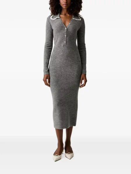 Gulerat lung rochie Twinset tricotate gri