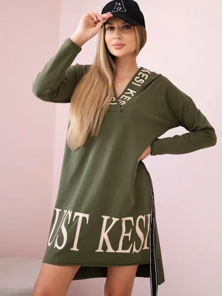 Bluza z kapturem Kesi z kapturem z nadrukiem garniturowa khaki