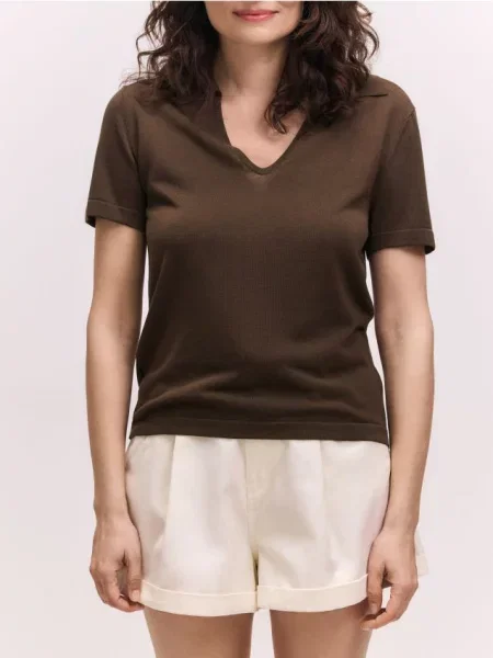 Gulerat tricou polo Reserved maro