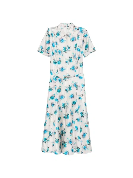 Rochie tip cămașă Tory Burch cu model floral cu imagine evazată alb
