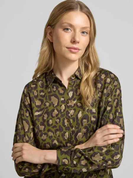 Bluzka o kroju regular fit z mankietami Milano Italy khaki