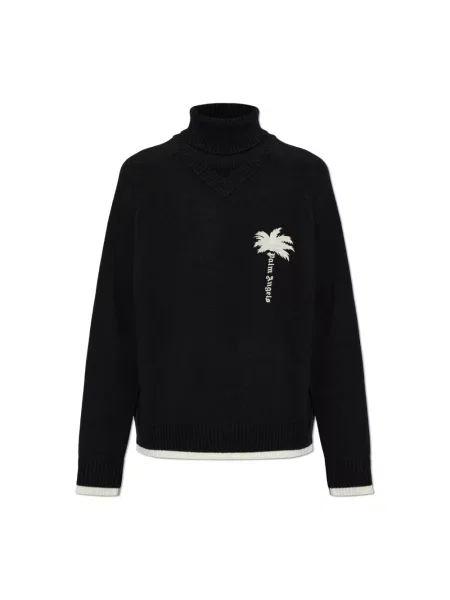 Sweter z golfem Palm Angels wełniany z logo do golfa czarny
