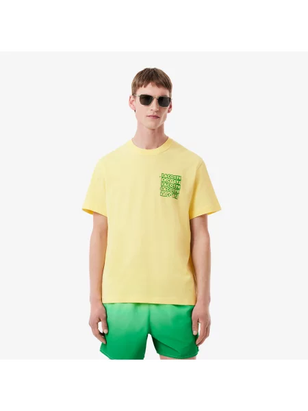 Lacoste Koszulka Z Monogramem Z Bawełnianego Dżerseju żółty