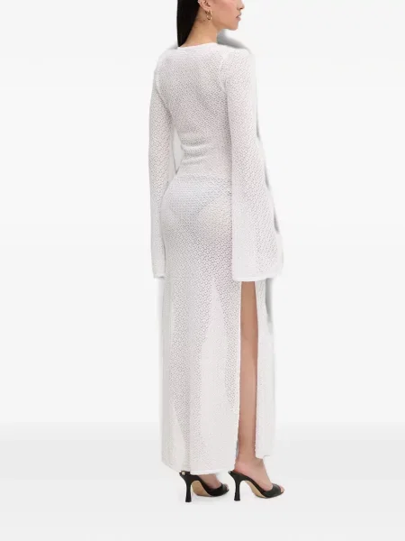 Rochie maxi Bardot tricotate alb