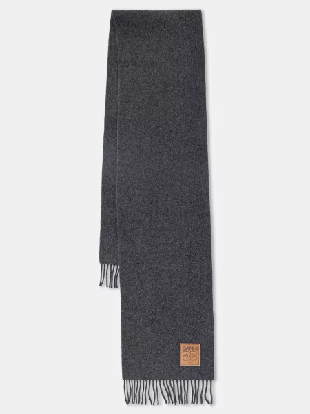 GANNI szalik wełniany Double Face Wool Solid gładki szary