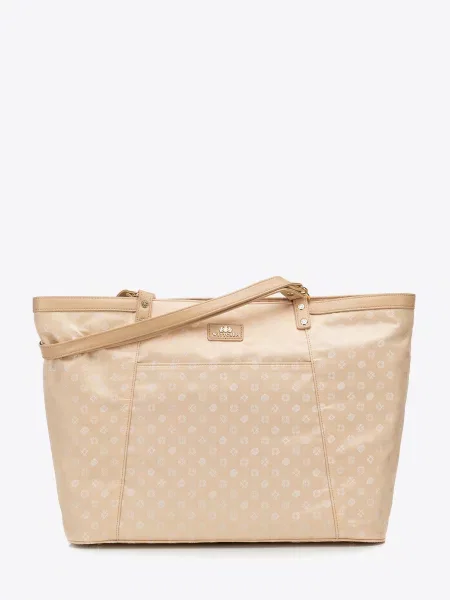 Torebka shopperka żakardowa w monogram kremowa