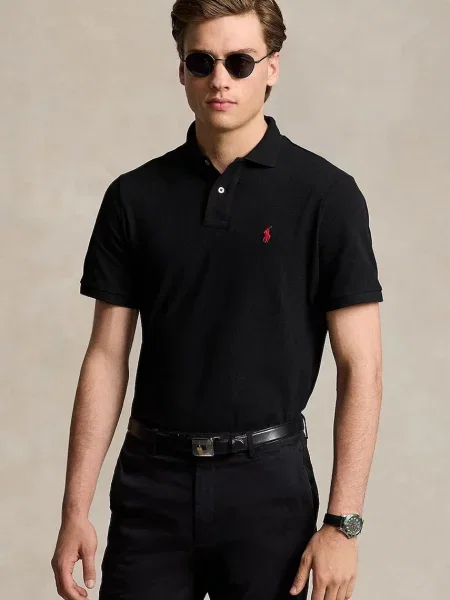 Tricou polo Polo Ralph Lauren plasă clasic negru