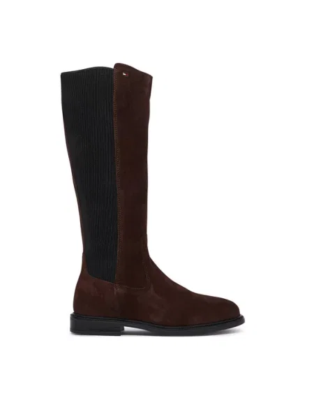 Tommy Hilfiger Cizme Enamel Flag Suede High Chelsea închis maro