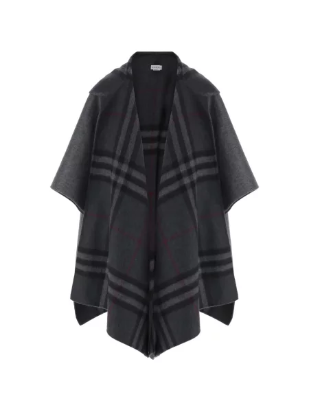 Geacă Burberry din cașmir în carouri cu glugă gri