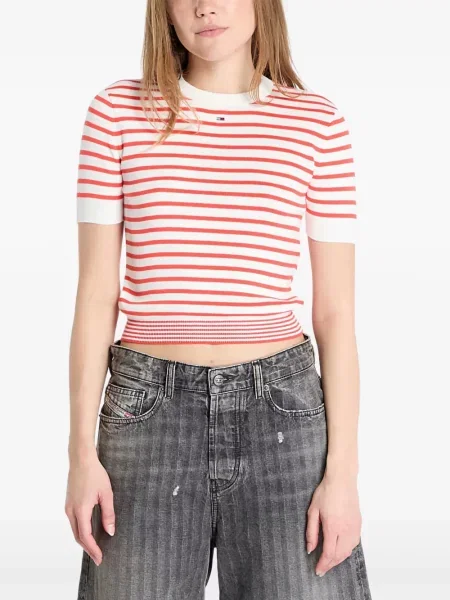 Tricou Tommy Jeans cu dungi roșu