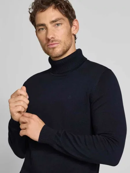 Sweter o kroju slim fit z mieszanki bawełny i wełny Christian Berg Men granatowy