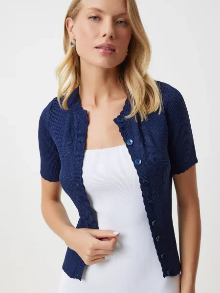 Happiness İstanbul Geacă tricotată închis albastru