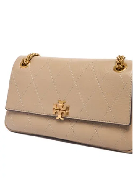 Ročna torba Tory Burch Charlie Quilted Small Shoulder Bag Kremna bež