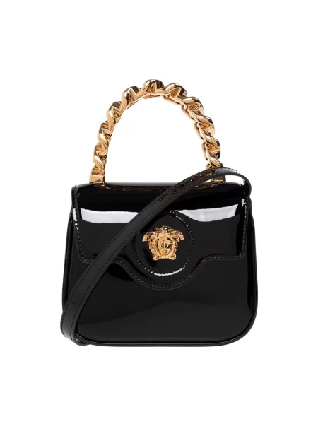 Lakierowana mały torebka skórzana Versace skórzana czarna