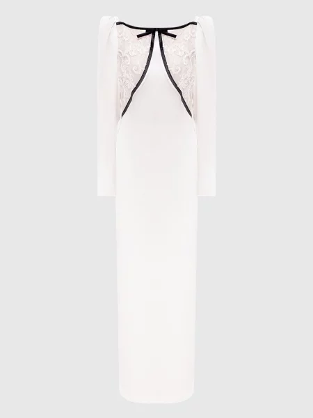 Сукня максі із шовку з мереживом Alessandra Rich біла