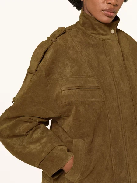 Source Unknown Bunda Tova V Koženém Vzhledu khaki