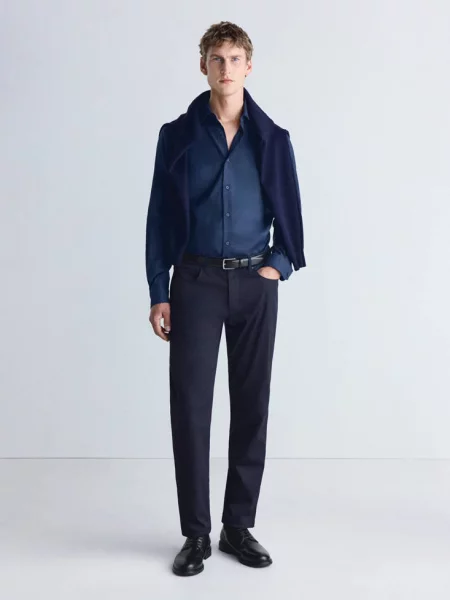 Koszula slim fit z bawełny comfort stretch non-iron atramentowy Mężczyzna XL MANGO MAN