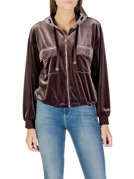 Кадифен суичър с качулка Liu Jo с качулка червено