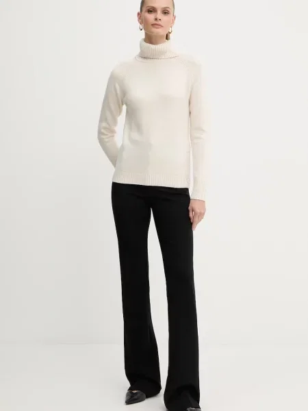 Silvian Heach sweter z domieszką wełny DIOUF lekki z golfem beżowy