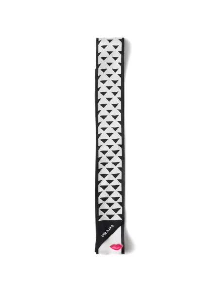 Fular Prada de mătase cu imagine skinny fit negru