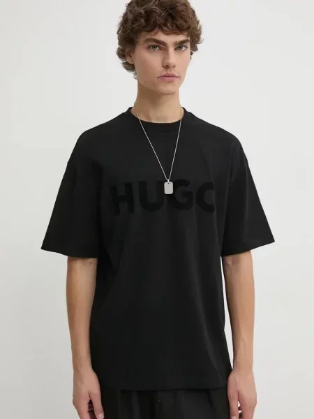 HUGO tricou din barbati cu imprimeu negru