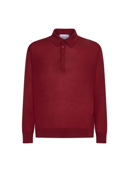 Sweter D4.0 wełniany z okrągłym dekoltem czerwony