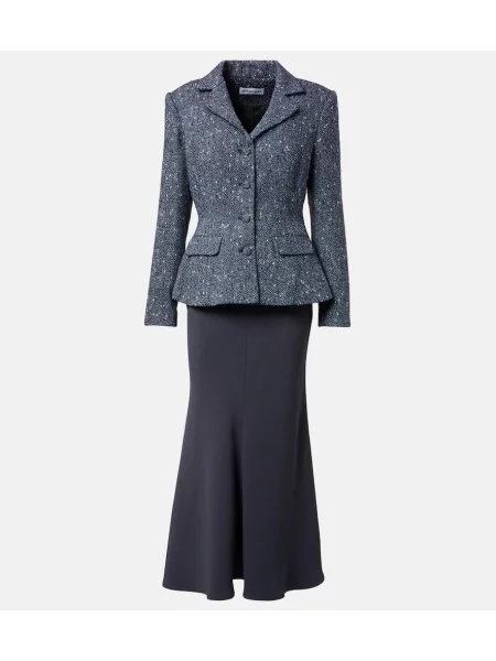 Sukienka midi Self-portrait do kolan garniturowa niebieska