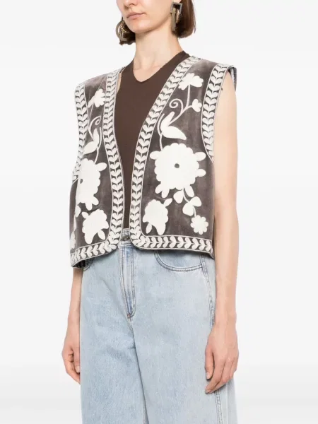 Vestă Blaklace cu broderie cu model floral maro