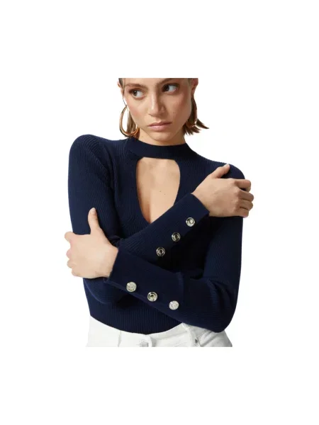 Sweter Pinko w paski z paskiem niebieski