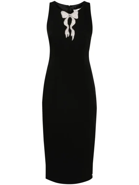 Rochie midi Nissa cu funde din crep până la genunchi negru