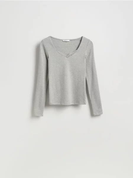 Reserved Bluză cu inserții din dantelă deschis gri