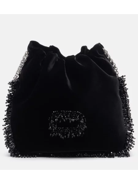 Bucket torba Roger Vivier iz rebrastega žameta kroglice črna