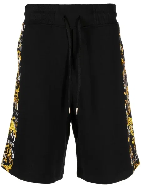 Pantaloni scurți din denim Versace Jeans Couture cu imagine negru