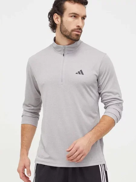 Меланжов суитчър Adidas Performance с принт сиво