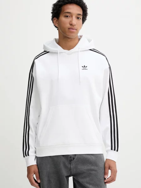 Суичър с качулка Adidas Originals с качулка с апликация бяло