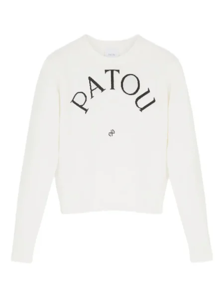 Pulover Patou cu broderie de lână alb