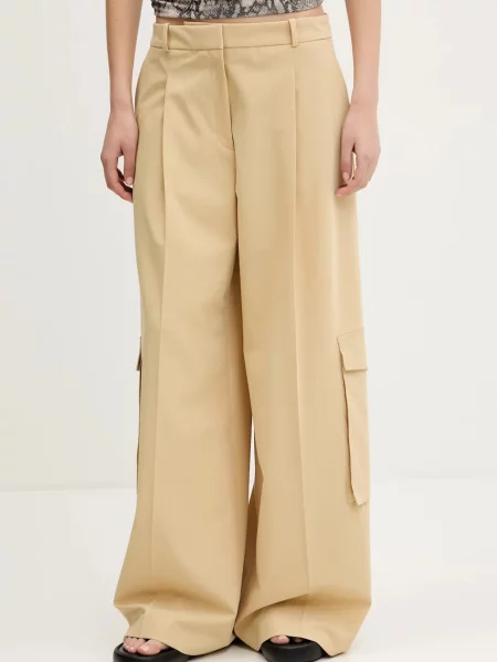 HUGO spodnie szerokie high waist beżowy