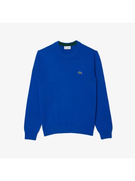 Lacoste Sweter Z Okrągłym Dekoltem Z Organicznej Bawełny niebieski