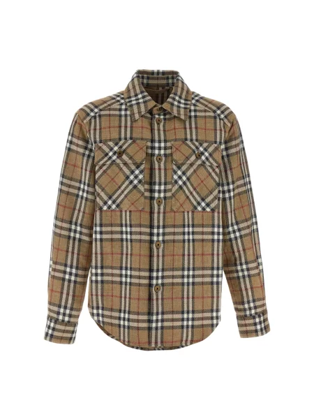 Koszula Burberry w kratę z nadrukiem beżowa