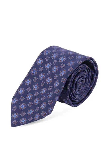 Cravată Kiton cu imagine cu imprimeu geometric albastru