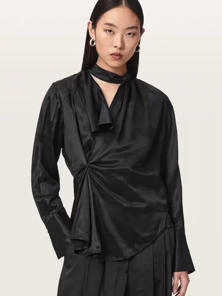 AllSaints bluză petrecută pentru femei din vâscoză ZELLIE negru