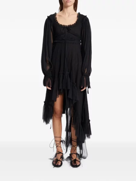 Rochie Ann Demeulemeester cu volane asimetrică negru