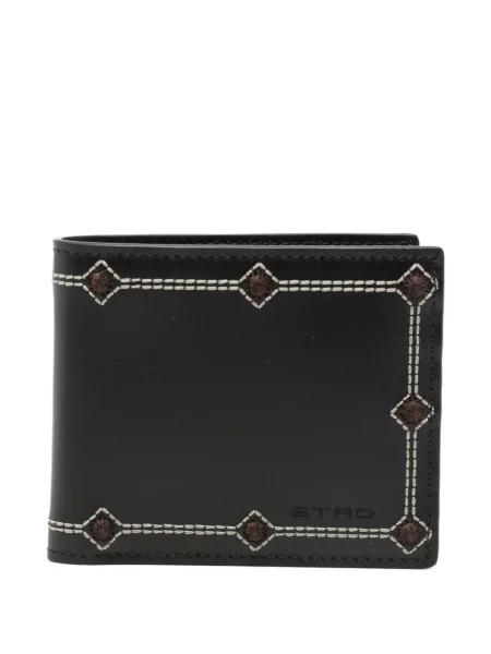 Portofel Etro cu broderie din piele negru